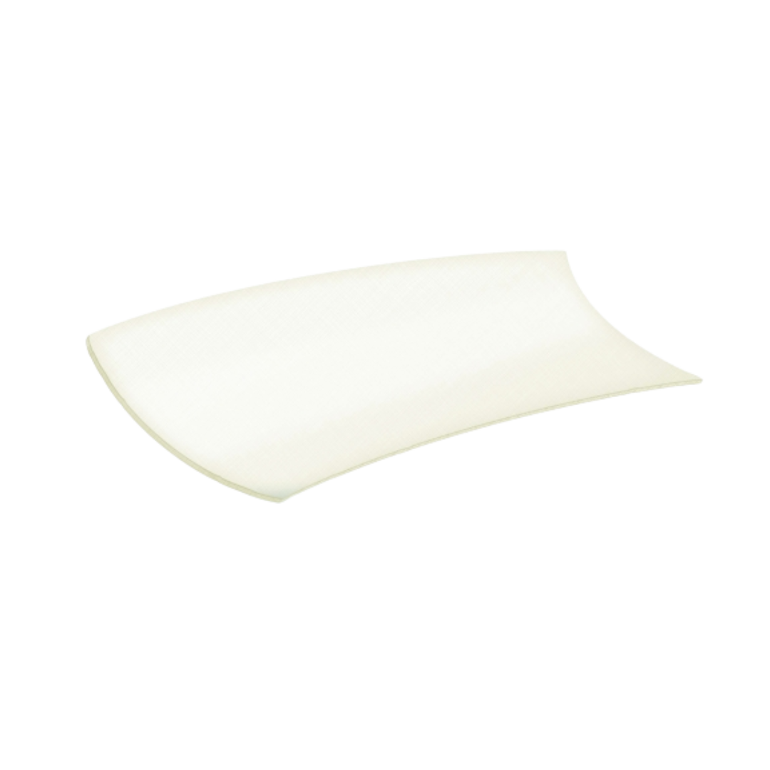 An isolated, slightly curved, off-white ActivHeal Alginate absorbent dressing pad with a soft texture on a black background.