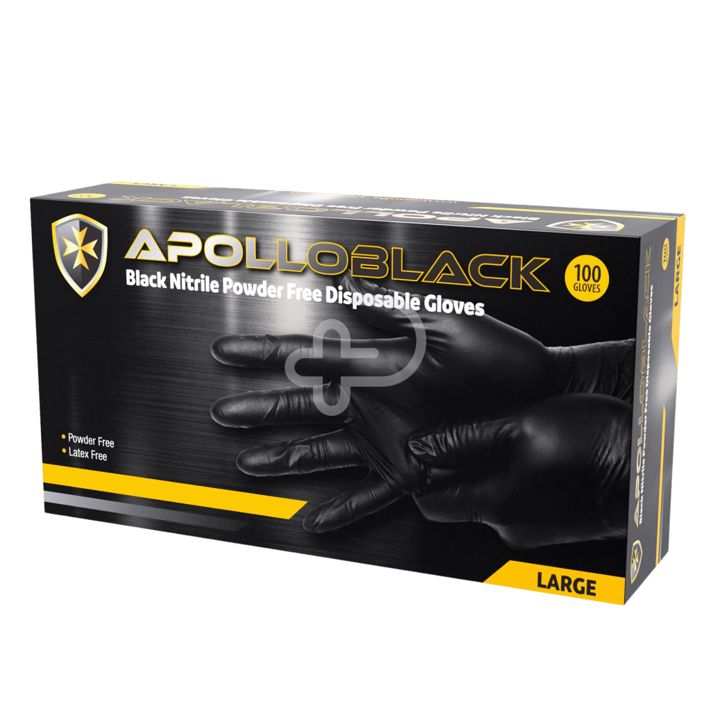 Apollo Heavy Duty 6G Black Nitrile Industrial Powder Free Disposable Gloves Examination