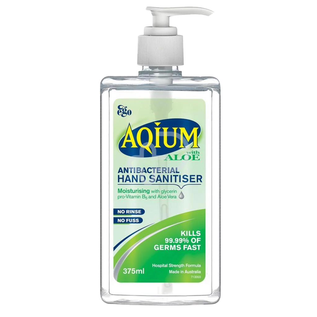 Aqium Antibacterial Hand Sanitiser With Aloe Vera 375Ml Pump Hygiene