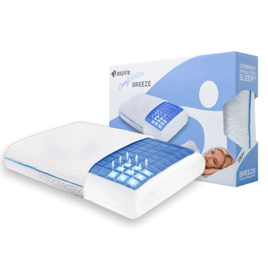 Aspire BREEZE Pillow with a modern and sleek design, emphasizing comfort and relaxation for a better sleep experience.