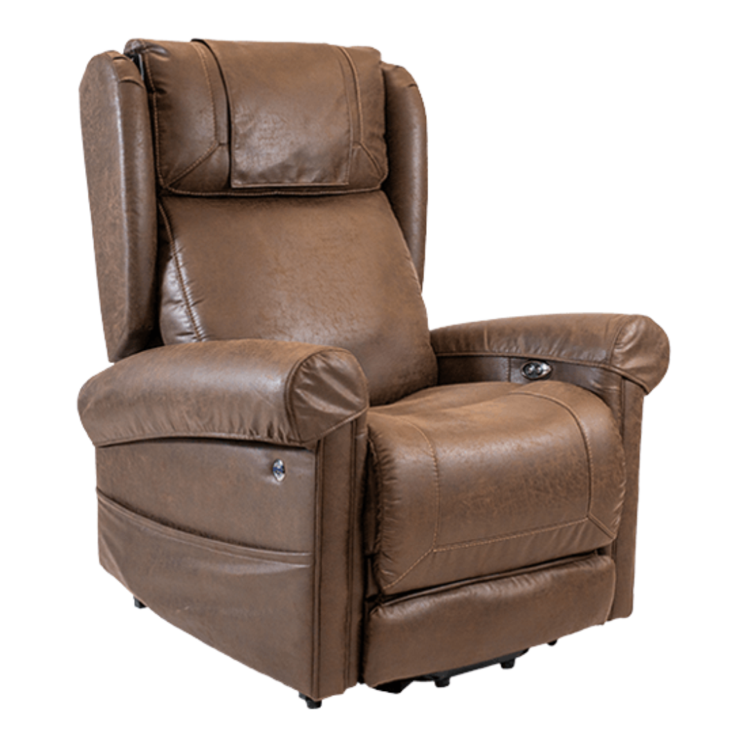 Side view of the Gabriel X Five-Action chair showing the Tilt-in-Space function and extended footrest mechanism.