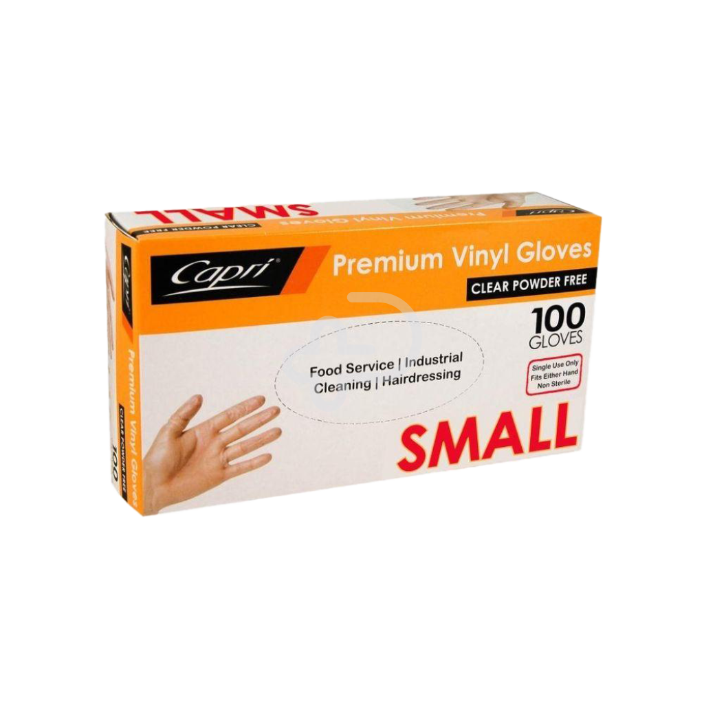 Capri Premium Clear Powder Free Vinyl Gloves Small / 10 Boxes Per Carton Occupational