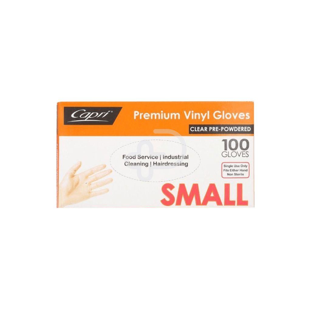 Capri Premium Clear Powdered Vinyl Gloves Small / 10 Boxes Per Carton Occupational