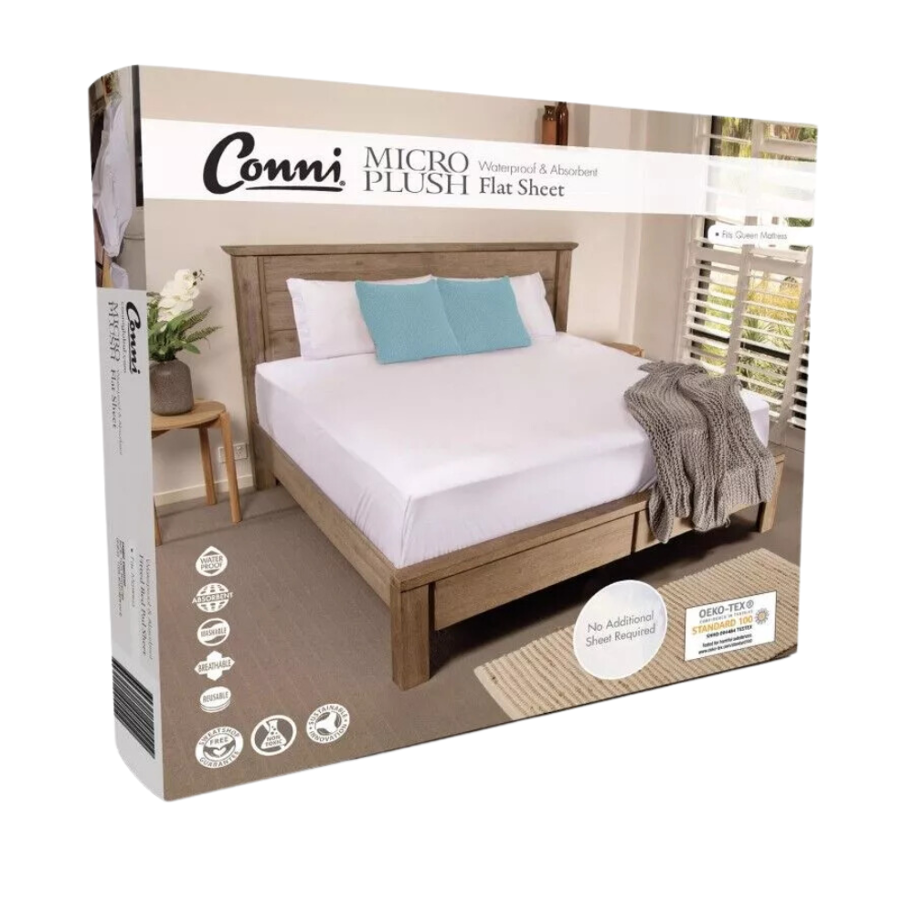 Conni Micro-Plush King Waterproof Flat Sheet White Bedding