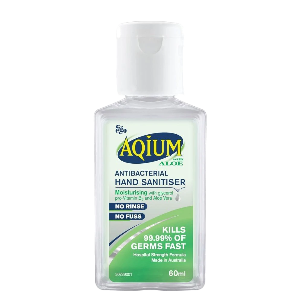 Aqium Antibacterial Hand Sanitiser With Aloe Vera 60ml Bottle Cap