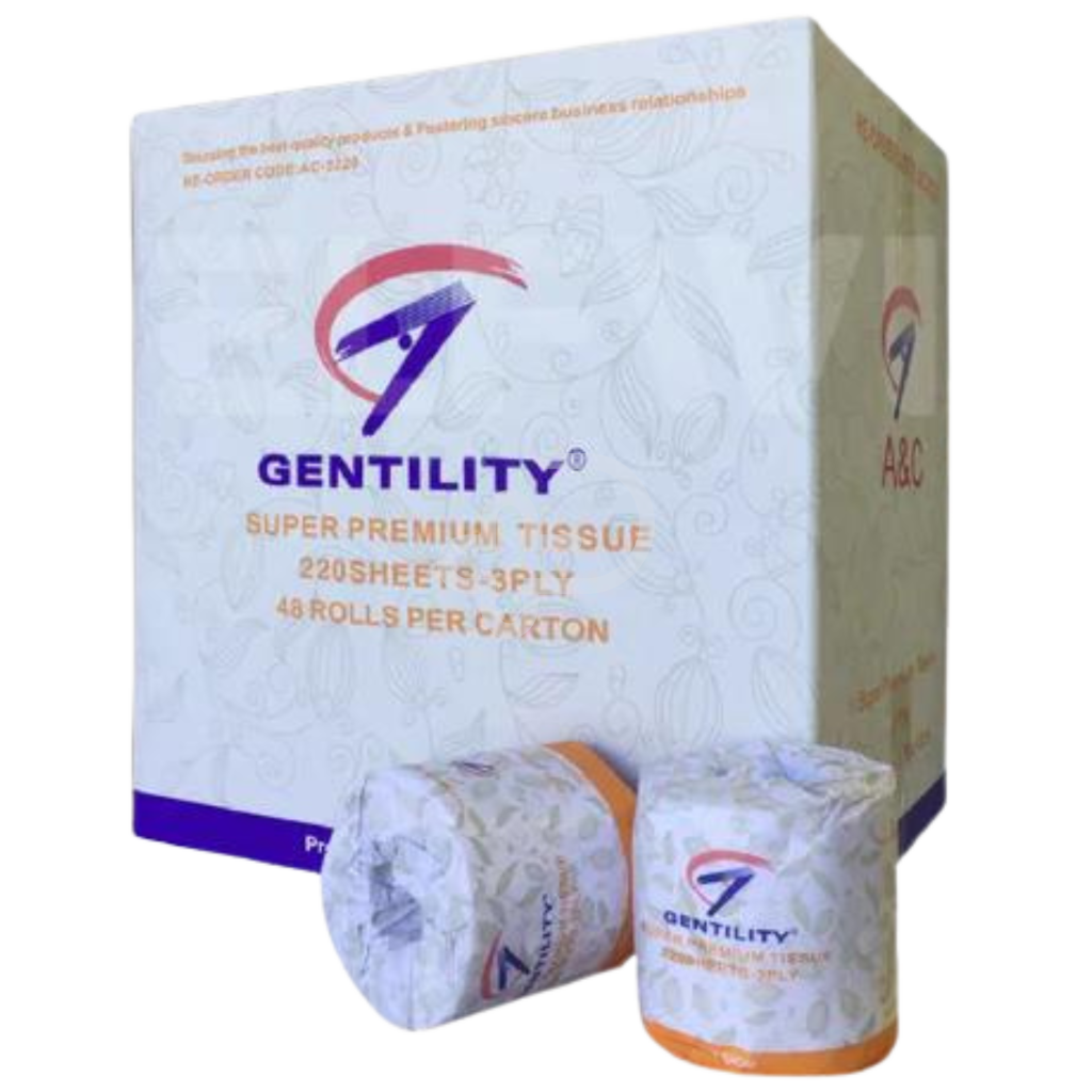 Gentility Toilet Roll 220 Sheets 3Ply Individual Wrap Premium Virgin Paper