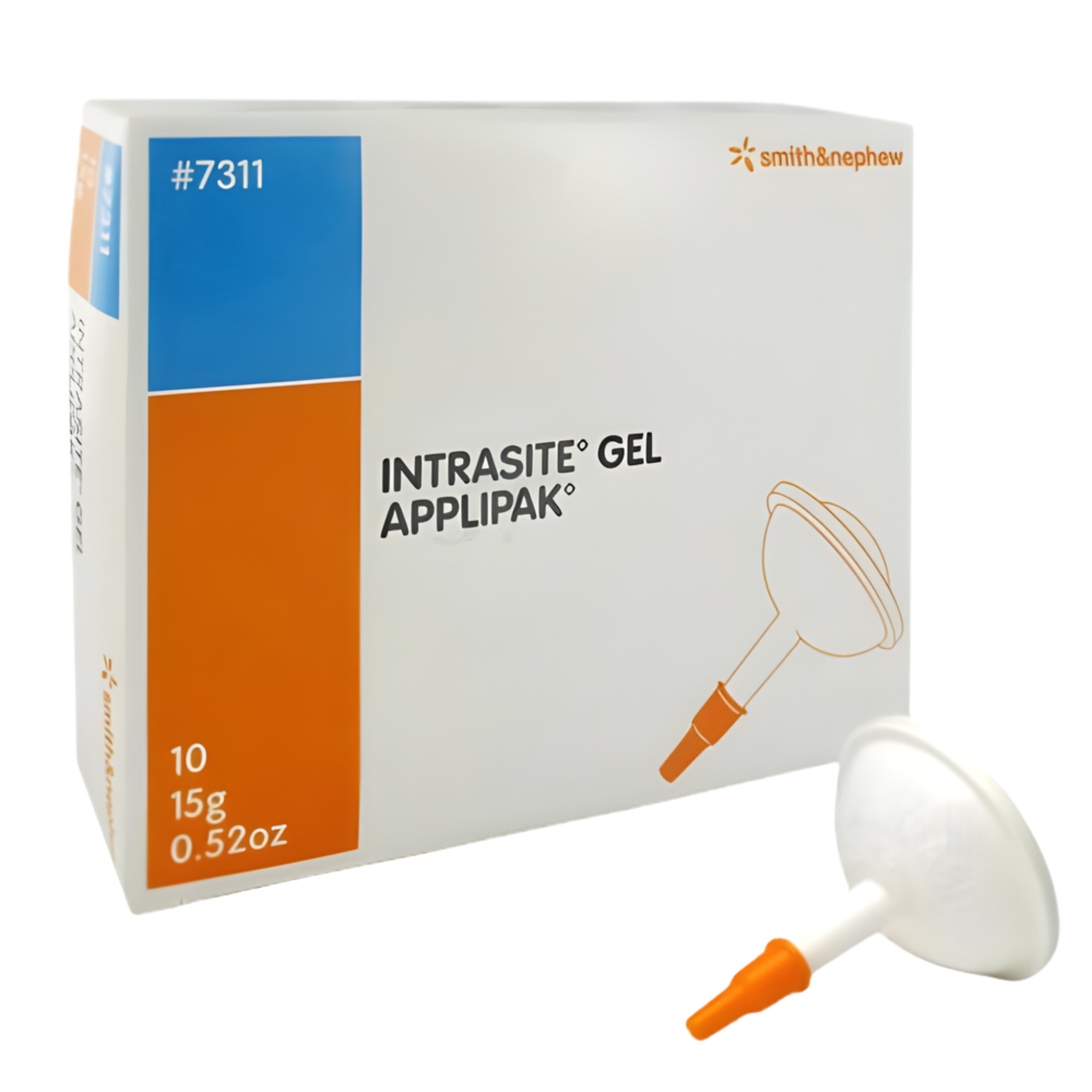 Smith & Nephew Intrasite Gel Applipak, 15g (0.52oz) hydrogel wound dressing box with one individual dispenser nozzle visible.