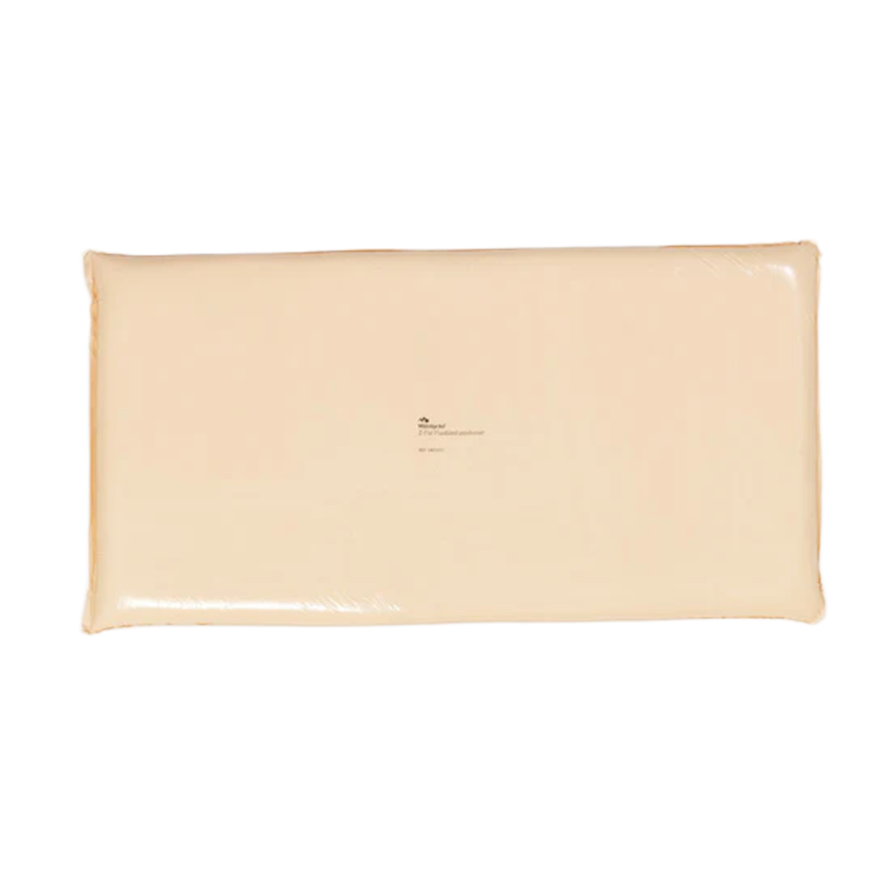 A rectangular, cream-colored Mölnlycke Z-Flo Fluidized positioner pad removed from its packaging, showing the smooth, clean surface of the medical device.