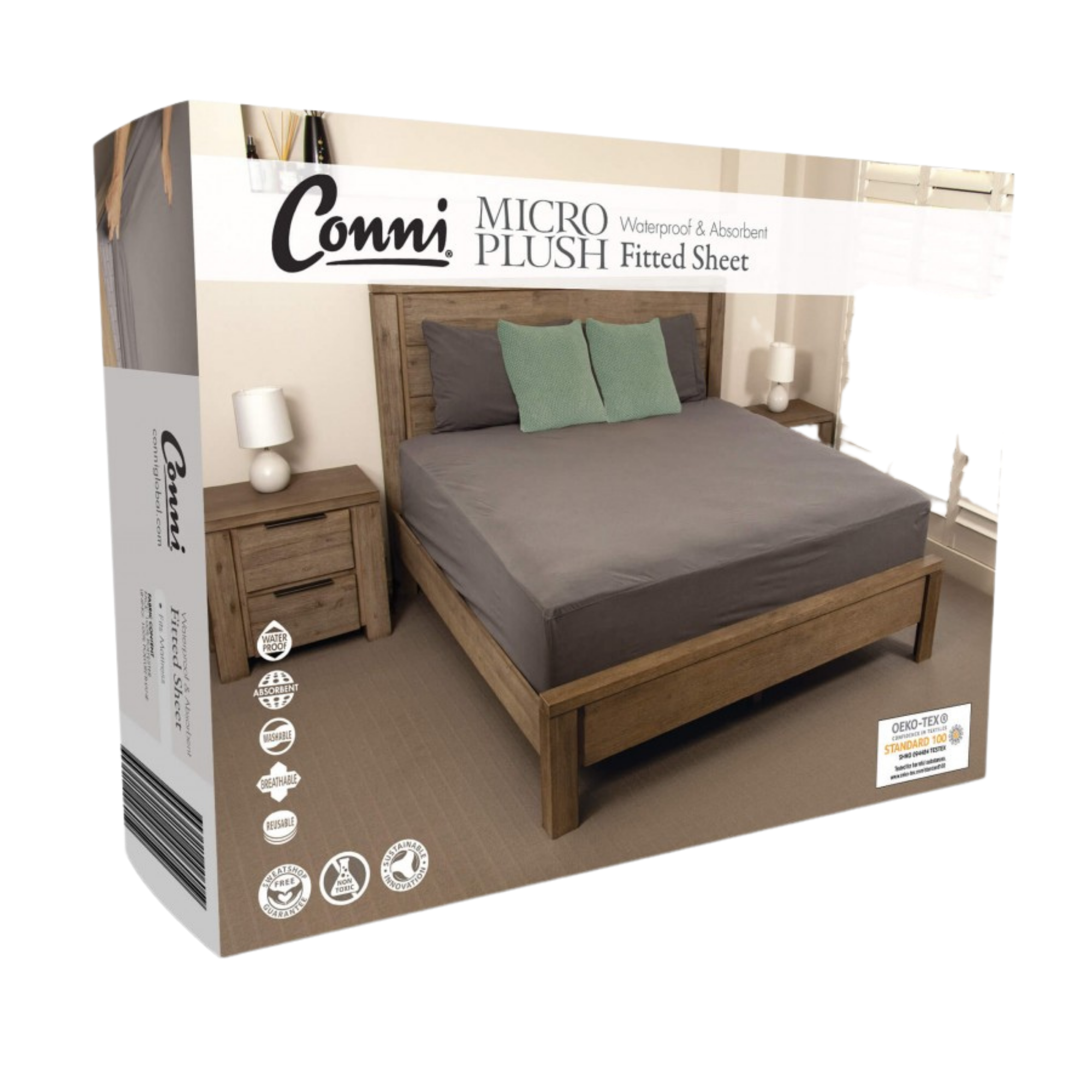 Conni Micro-Plush King Waterproof Fitted Sheet Charcoal Bedding