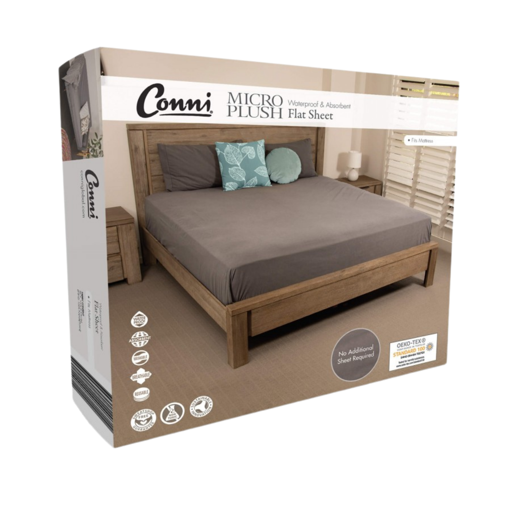 Conni Micro-Plush Single Waterproof Flat Sheet Charcoal Bedding