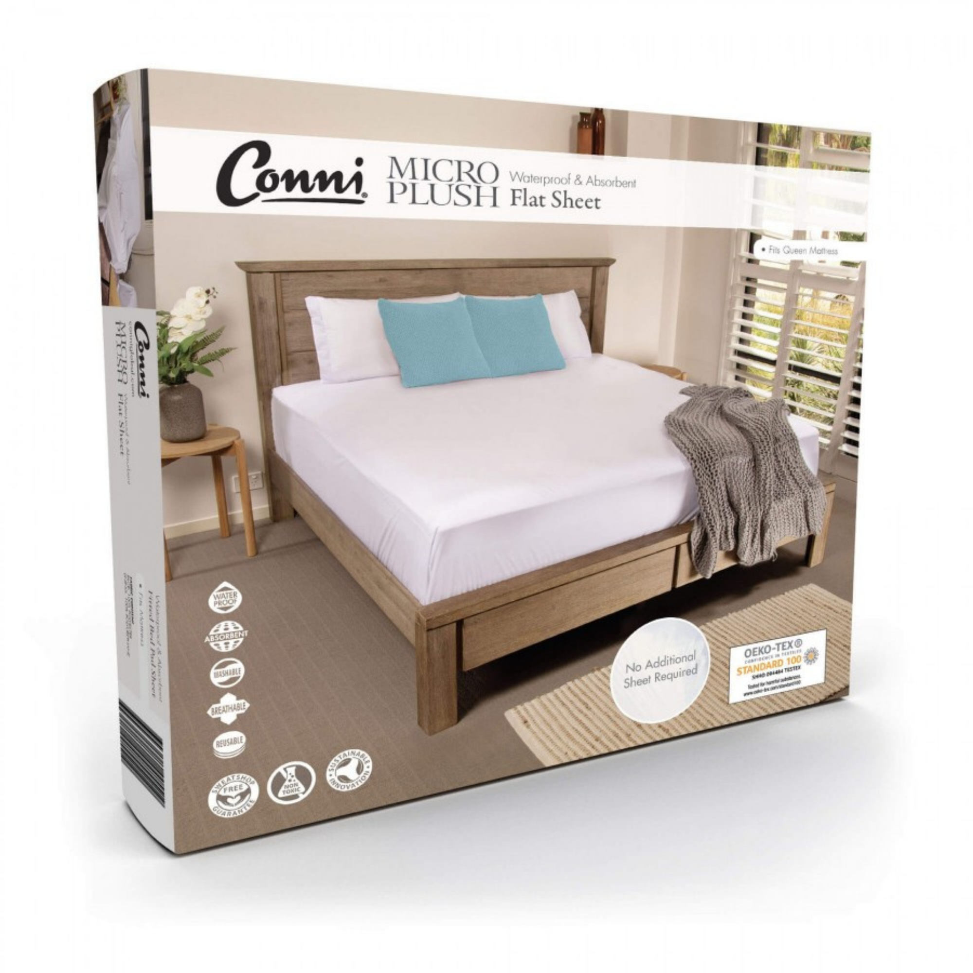 Conni Micro-Plush Queen Waterproof Flat Sheet White Bedding