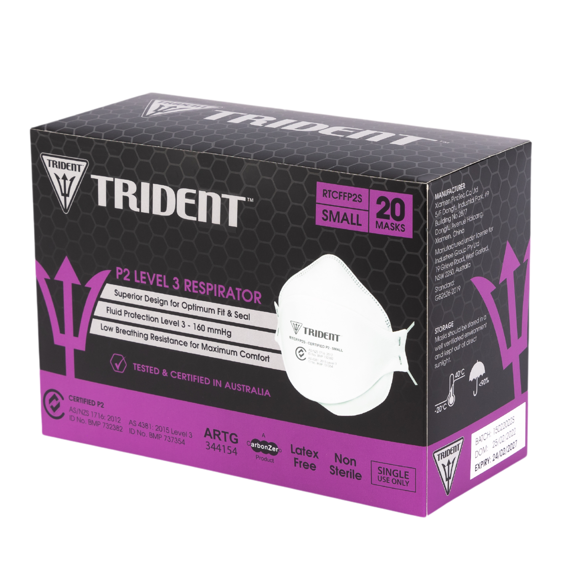 Trident Flat Fold P2 Level 3 Respirator Small 20 Units Per Box Surgical Facemasks & Respirators