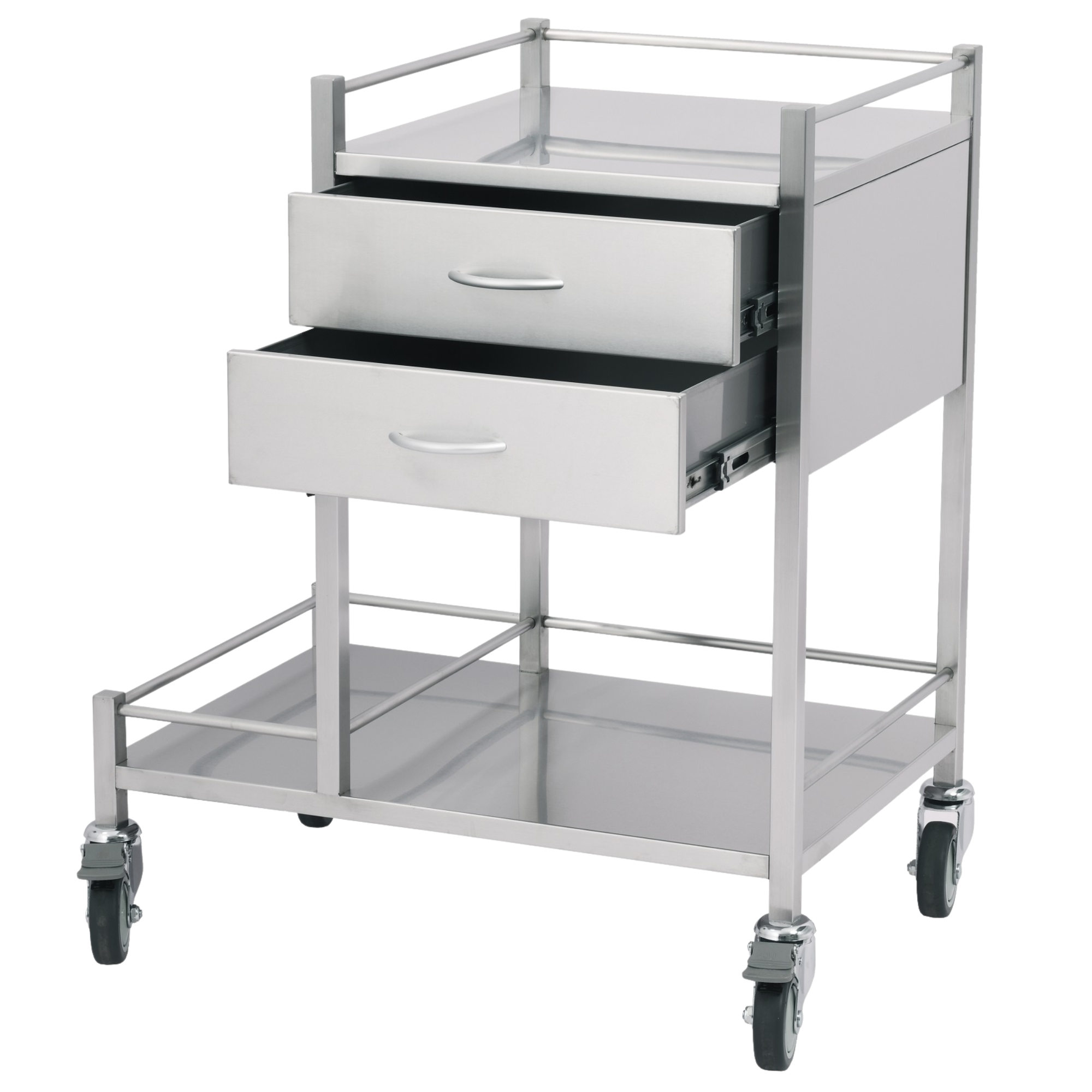 Stainless Steel Oxygen Trolley Two Drawer Medical Carts & Trolleys