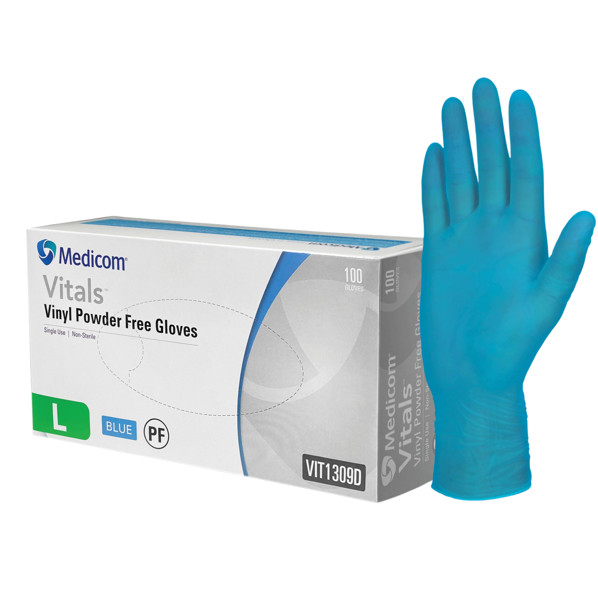 Medicom Vitals Vinyl Blue Powder Free Gloves