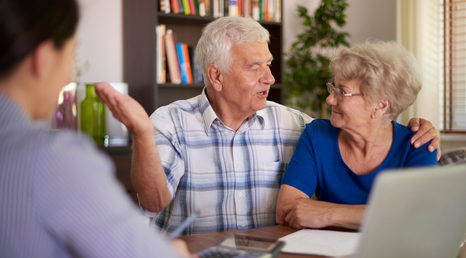elderly couple talking about Cost Per Use vs Cost Per Unit in continence formulary spend