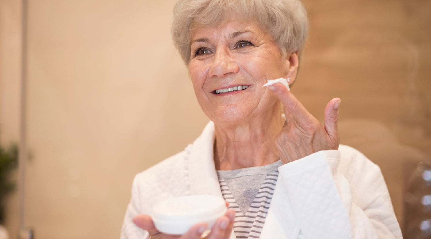 senior person using rich moisturisers for winter