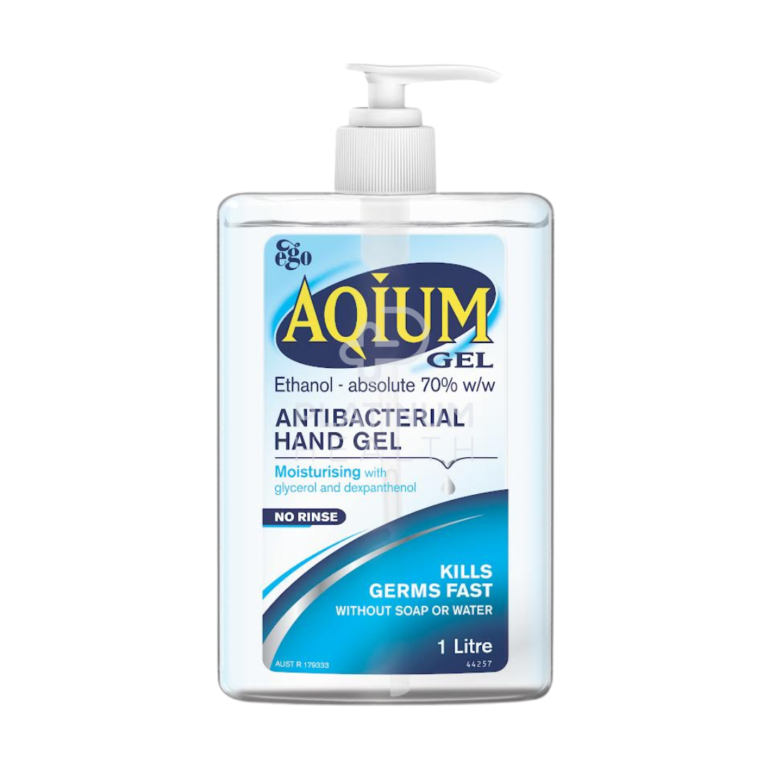 Aqium Antibacterial Hand Sanitiser Hospital Grade Gel 1L Bottle Pump Hygiene