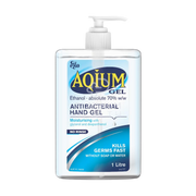 Aqium Antibacterial Hand Sanitiser Hospital Grade Gel 1L Bottle Pump Hygiene
