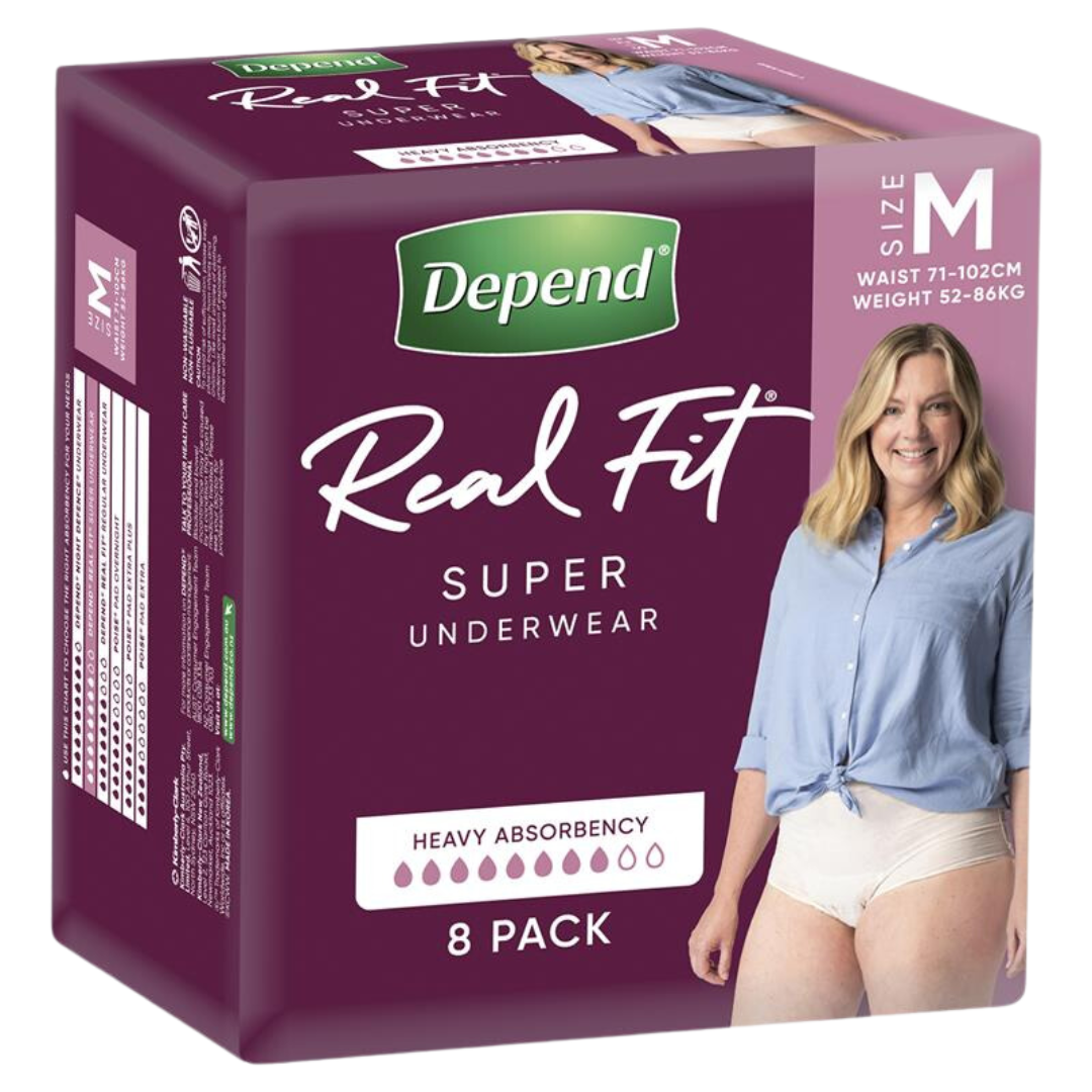 Depend RealFit Underwear Super for Women – discreet, absorbent, and comfortable incontinence underwear.