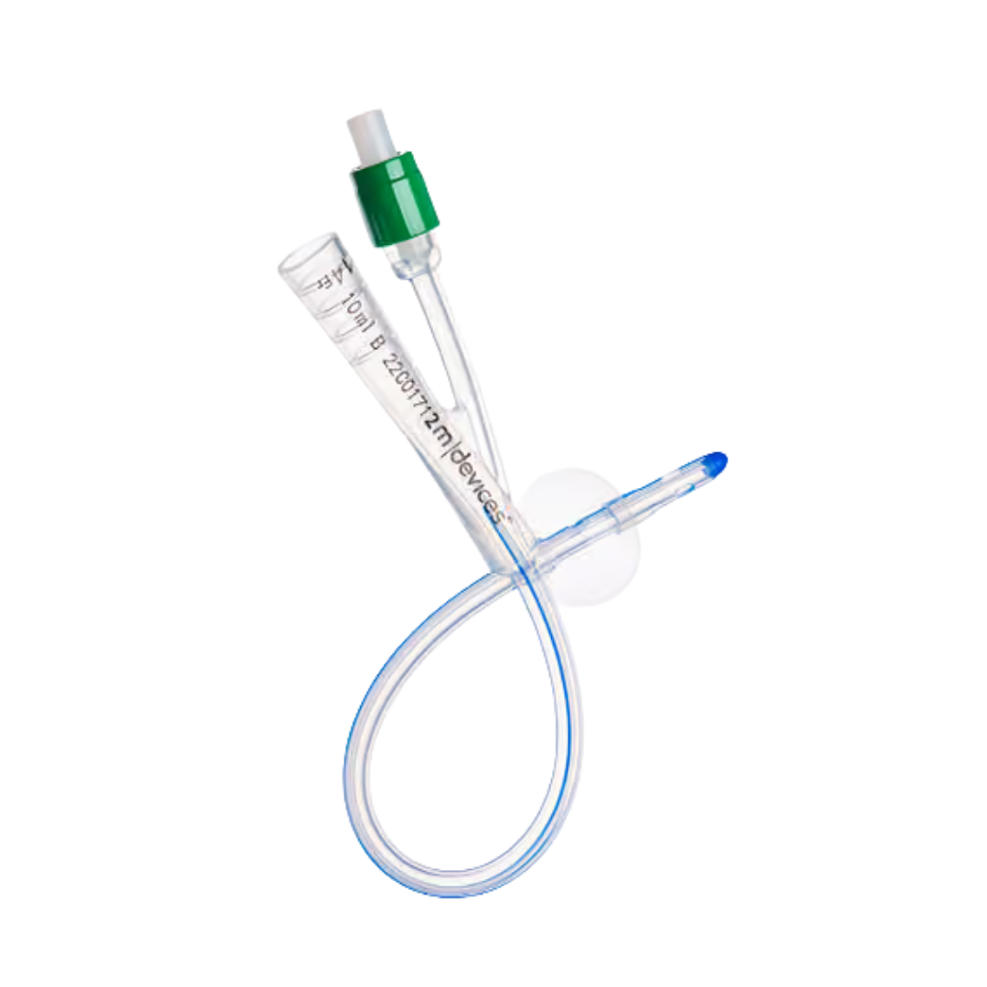 2-Way Foley Catheter Female Silicone Green 5-10ml 23cm 14FR, sterile single-use, female-specific length, colour-coded for safe bladder drainage.