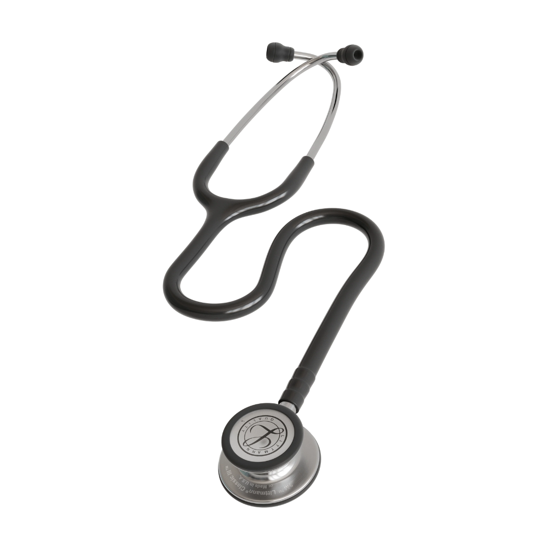 3M Littmann Classic III Black Stethoscope with dual-sided chestpiece and soft-sealing eartips – professional medical diagnostic tool.