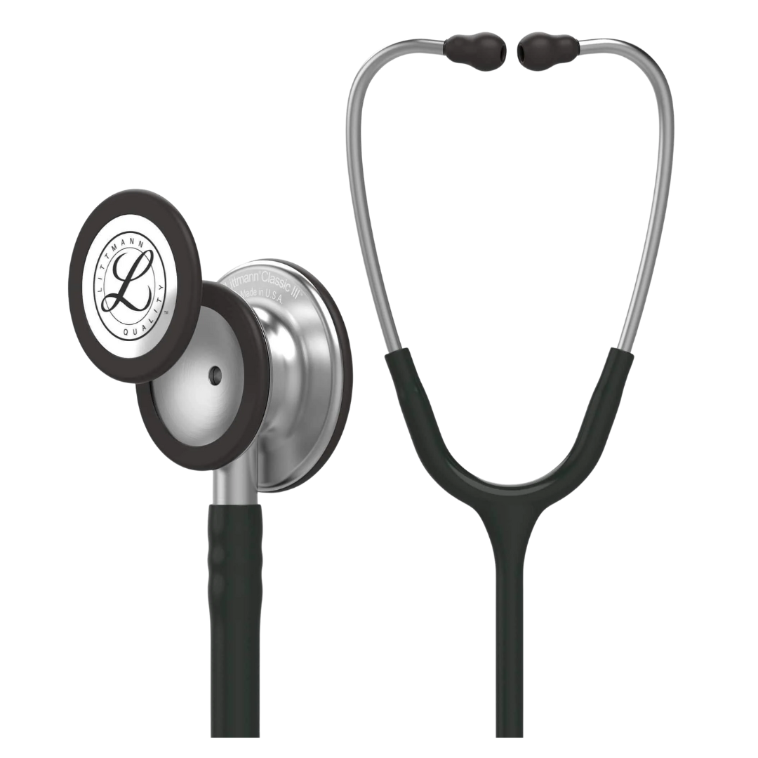 3M Littmann Classic III Black Stethoscope with dual-sided chestpiece and soft-sealing eartips – professional medical diagnostic tool.