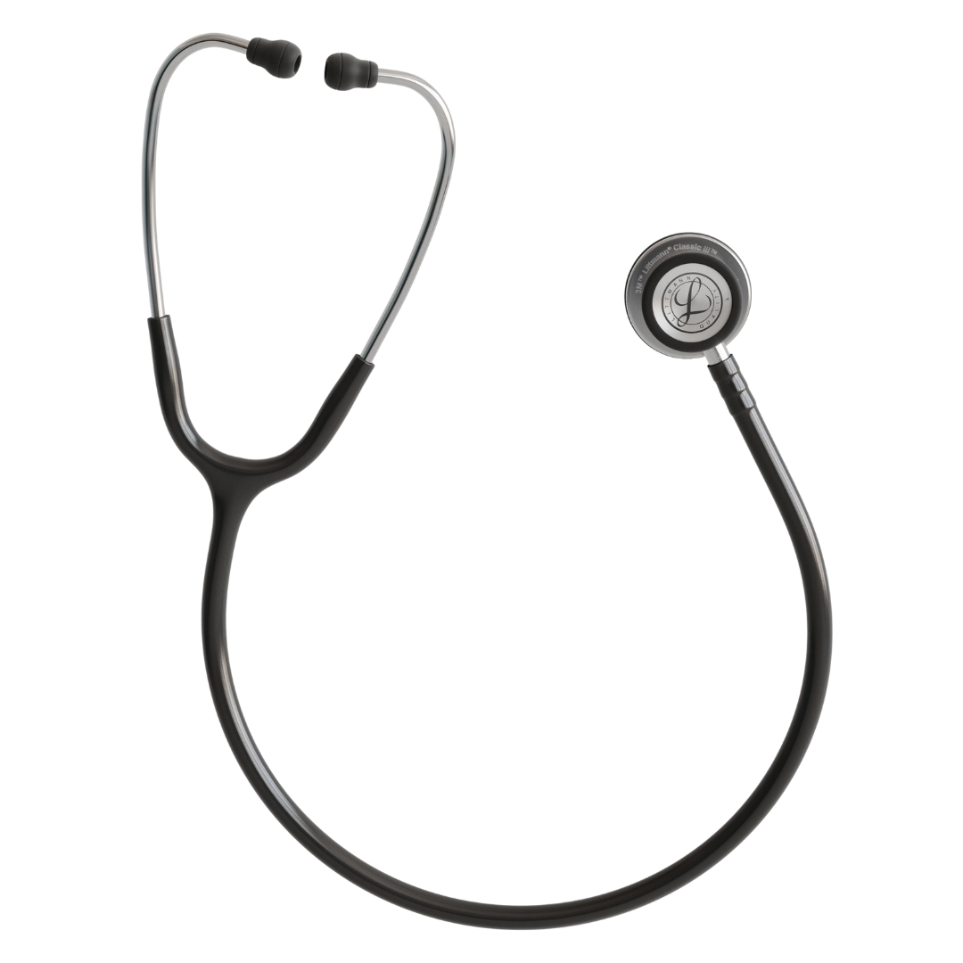 3M Littmann Classic III Black Stethoscope with dual-sided chestpiece and soft-sealing eartips – professional medical diagnostic tool.