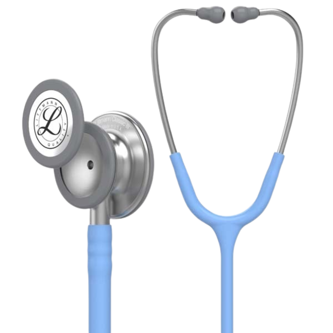 3M Littmann Classic III Stethoscope in Ceil Blue with dual-sided chestpiece and flexible tubing for accurate clinical auscultation.