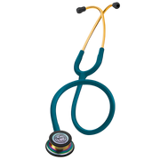 3M Littmann Classic III Rainbow Caribbean stethoscope with dual diaphragm and vibrant blue tubing on white background.