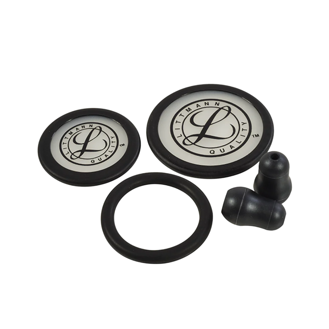 3M Littmann Stethoscope Spare Parts Kit – Classic III and Cardiology IV, Core Black with diaphragm, ear tips, and bell sleeve