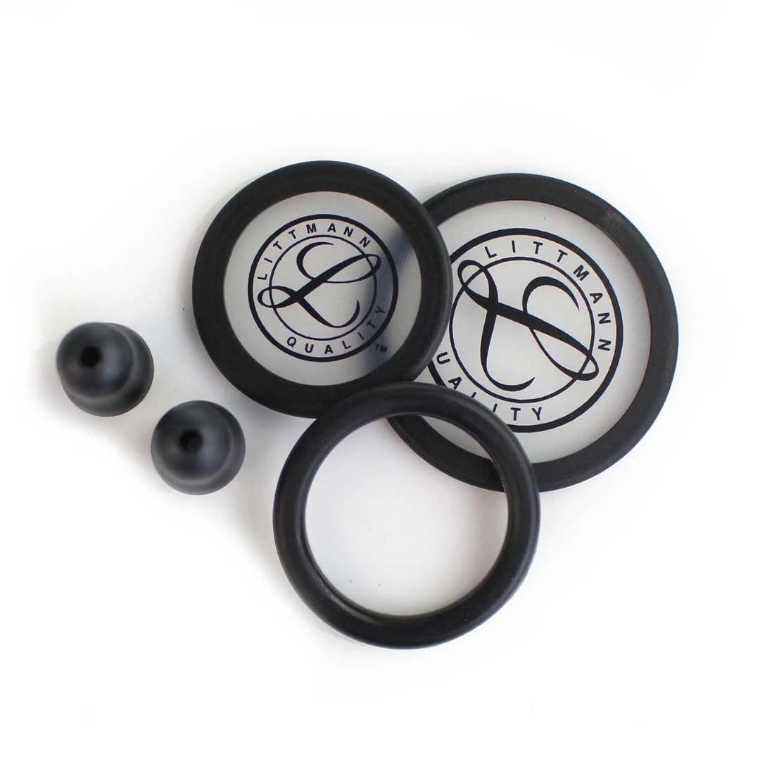 3M Littmann Stethoscope Spare Parts Kit – Classic III and Cardiology IV, Core Black with diaphragm, ear tips, and bell sleeve