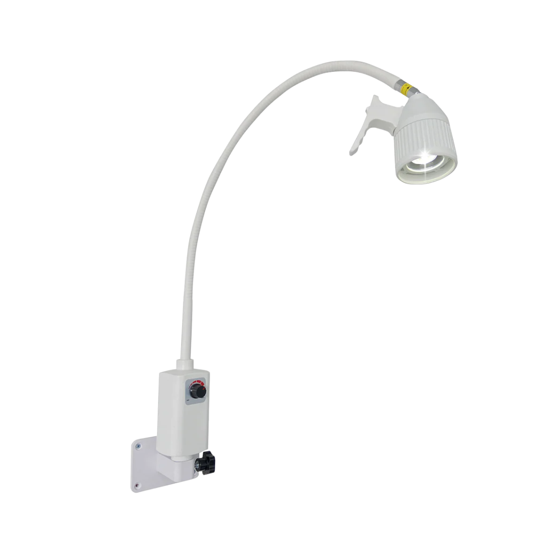 3W LED Examination Light with mobile base and wall mount in white – ideal for medical and clinical use.
