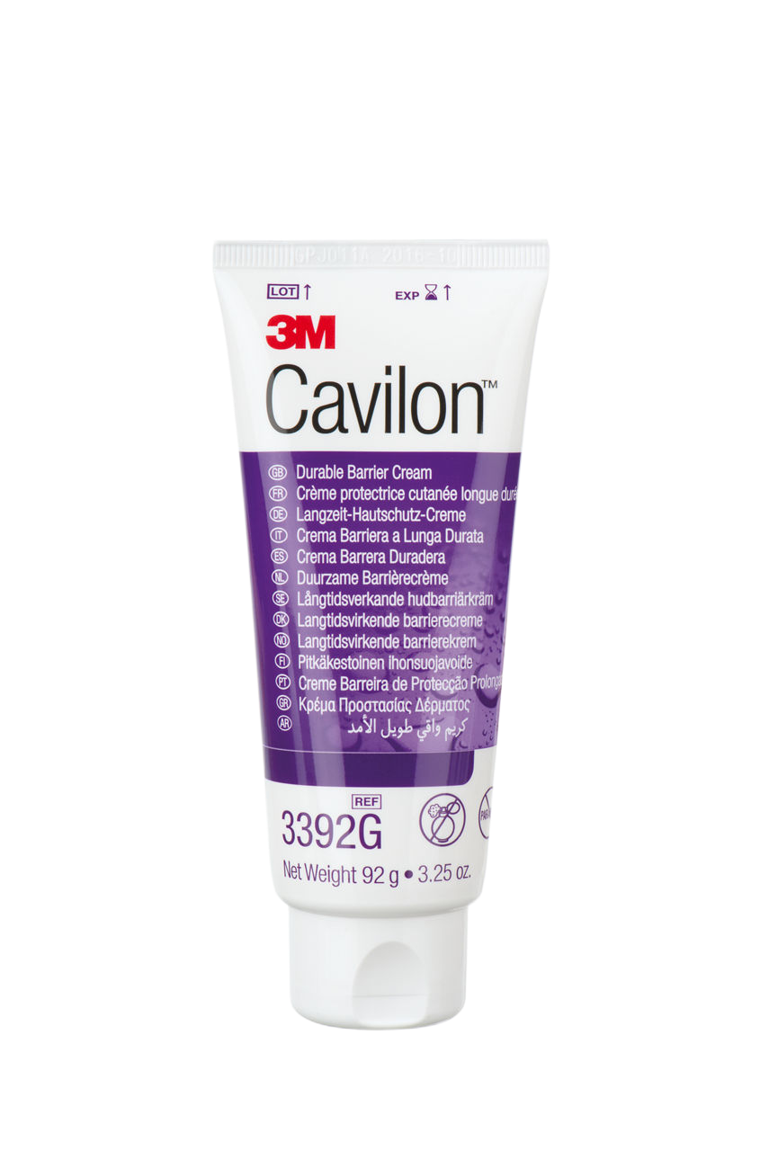 A 92g (3.25 oz) tube of 3M Cavilon Durable Barrier Cream, a concentrated moisturizing skin barrier that protects against bodily fluids and relieves dry skin.