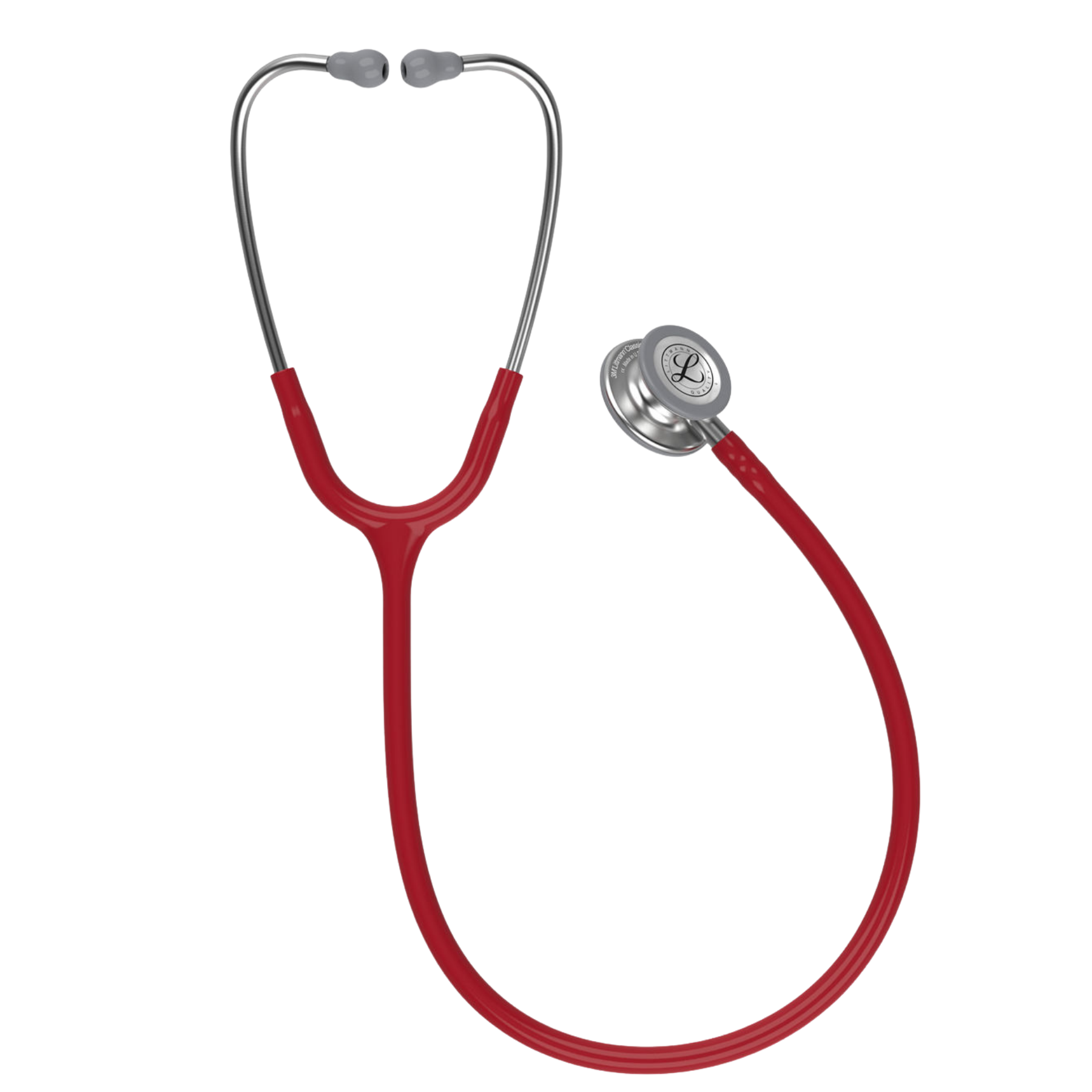 Red stethoscope on a white background