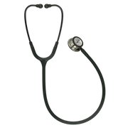 Full display of the 3M Littmann Classic III Monitoring Stethoscope with black tubing and champagne chestpiece in a coiled position.
