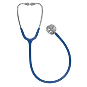 A full-length view of the 3M Littmann Classic III Monitoring Stethoscope featuring navy blue tubing and a silver stainless steel chestpiece.
