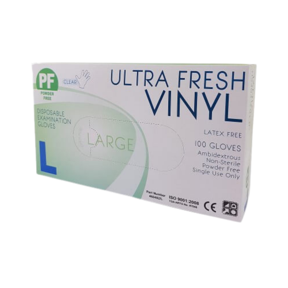 Ultra Fresh Examination Vinyl Clear Powder Free Disposable Gloves
