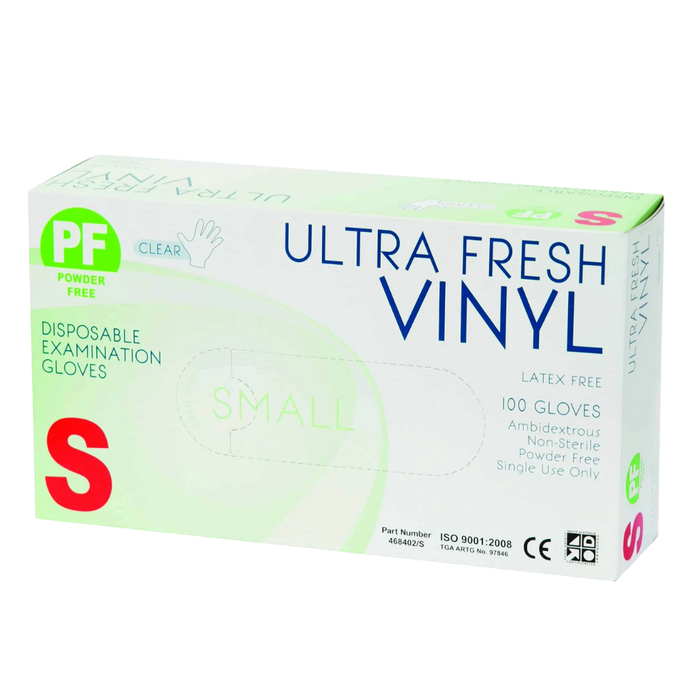 Ultra Fresh Examination Vinyl Clear Powder Free Disposable Gloves