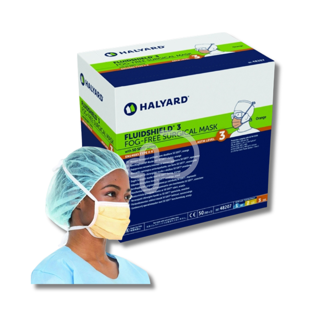 Halyard Fluidshield Level 3 Fog-Free Surgical Face Mask Orange Facial Protection