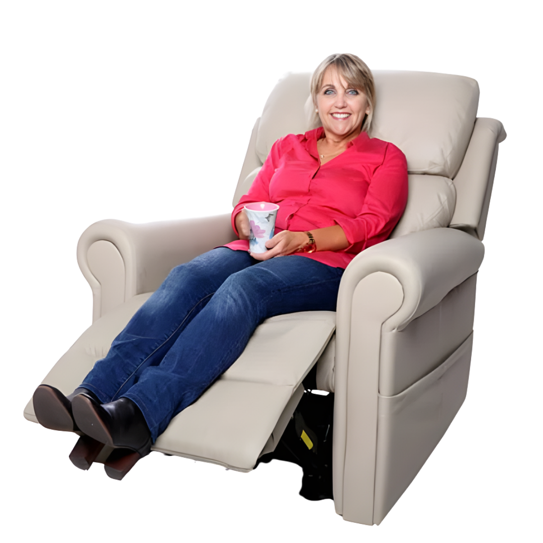 AAL Quad Motor Royale Chadwick Leather Recliner in Taupe Beige with head and lumbar power for premium comfort and supportive daily living.