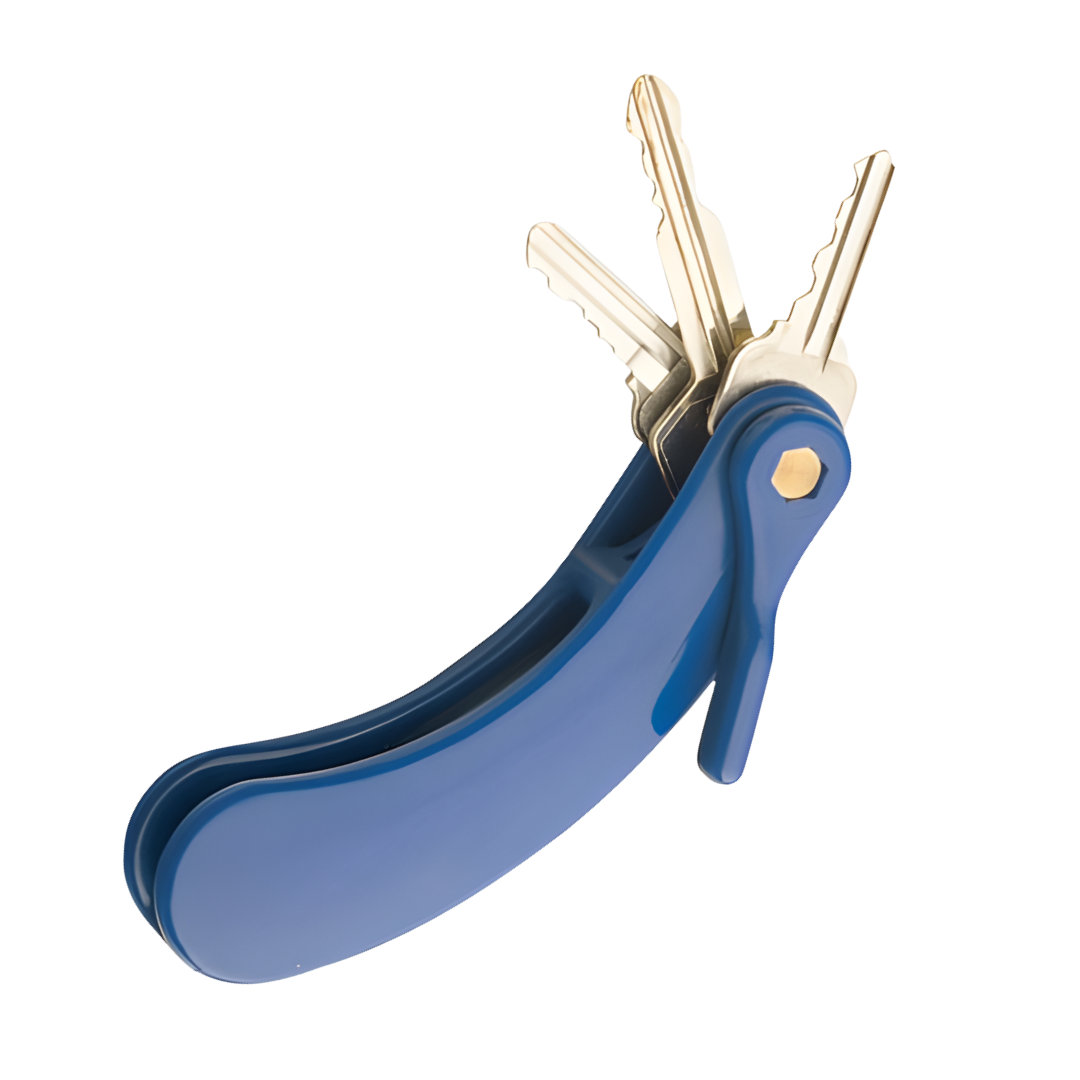 Blue key turner with ergonomic wide grip, designed to assist individuals with arthritis or reduced dexterity in managing keys safely and independently.
