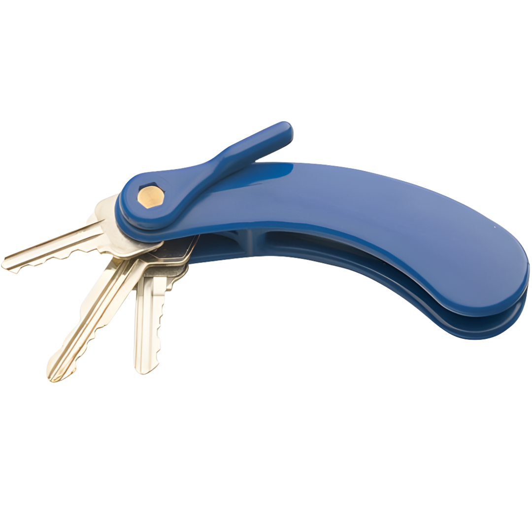 Blue key turner with ergonomic wide grip, designed to assist individuals with arthritis or reduced dexterity in managing keys safely and independently.
