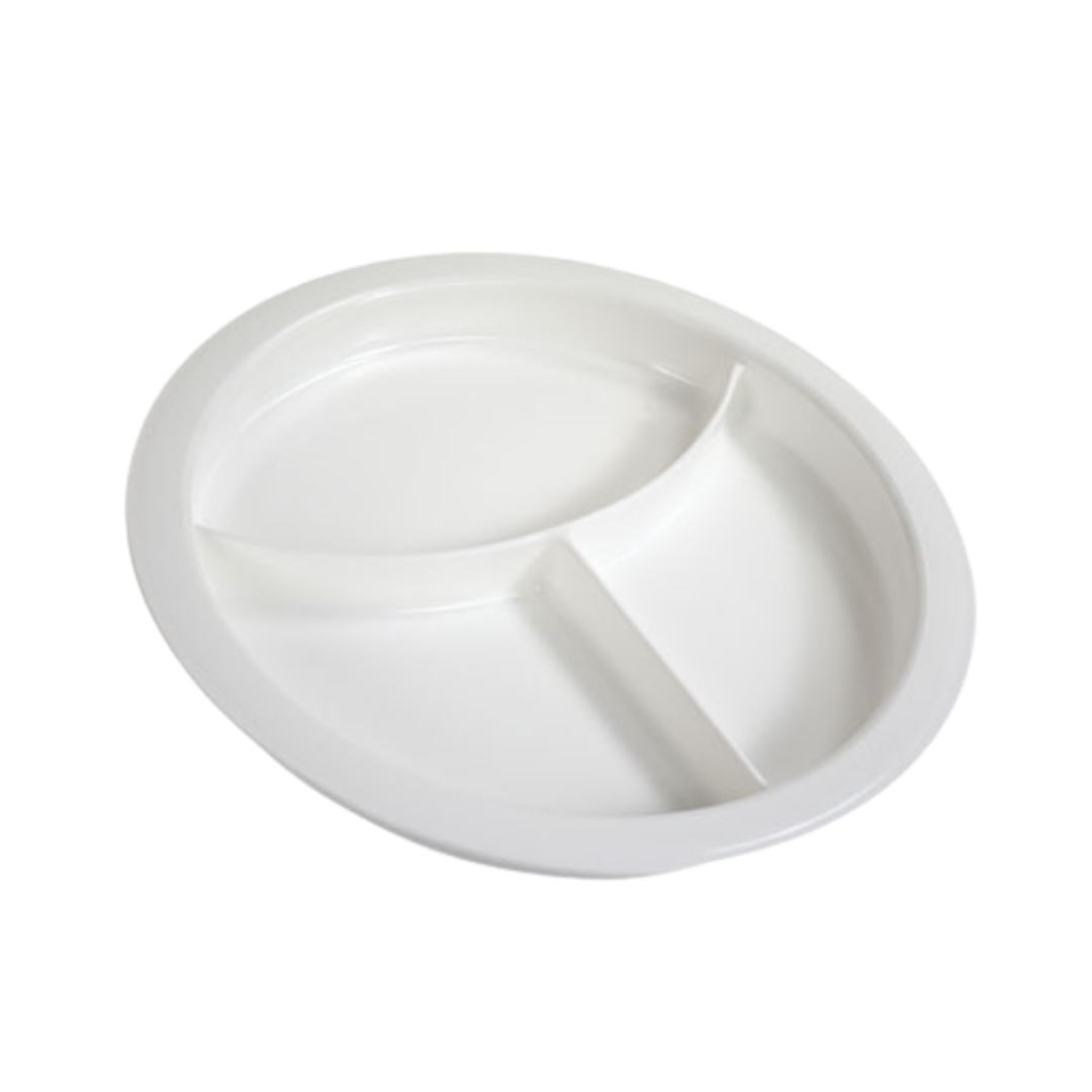 ADL Kitchen divided plate with three compartments, durable lightweight design, non‑slip base, supports portion control, independence, and safe daily dining.