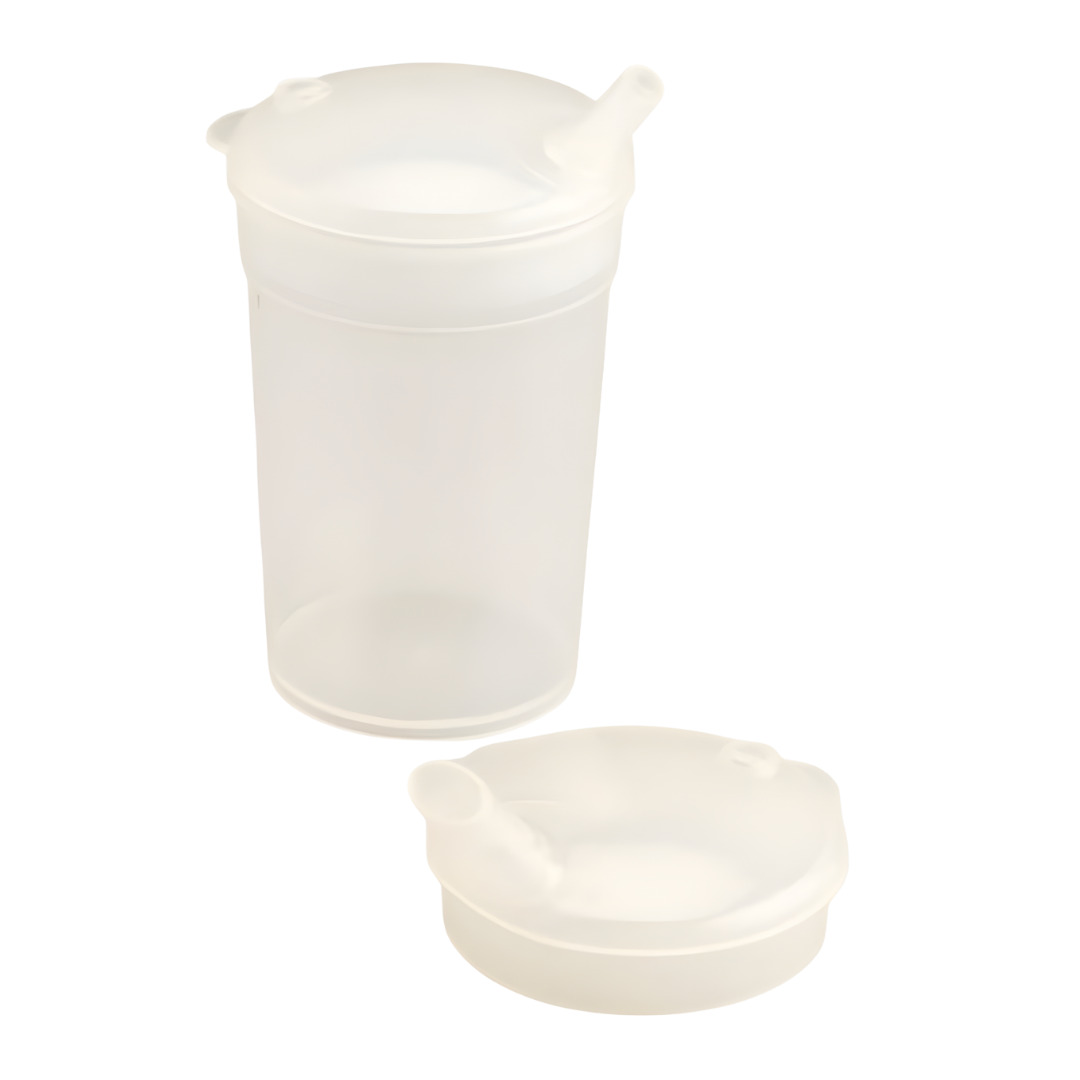 Feeding cup with standard blunt spout, lightweight and durable, designed for safe hydration support in aged care, disability, and rehabilitation settings.