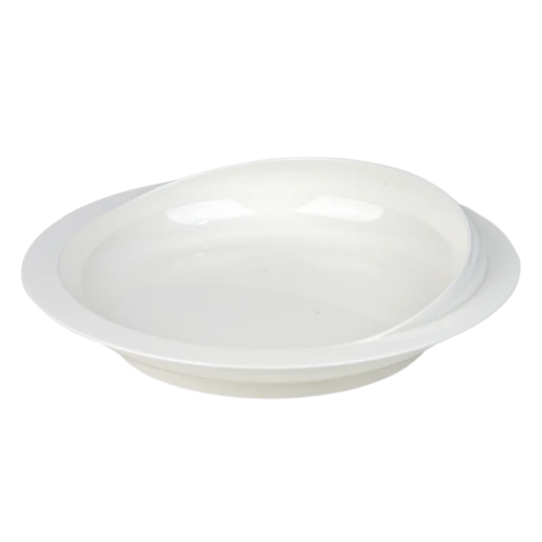 ADL Kitchen Medici scoop plate in ivory with suction cup base, stable non‑slip design, raised edge aids scooping, supports safe and independent dining.
