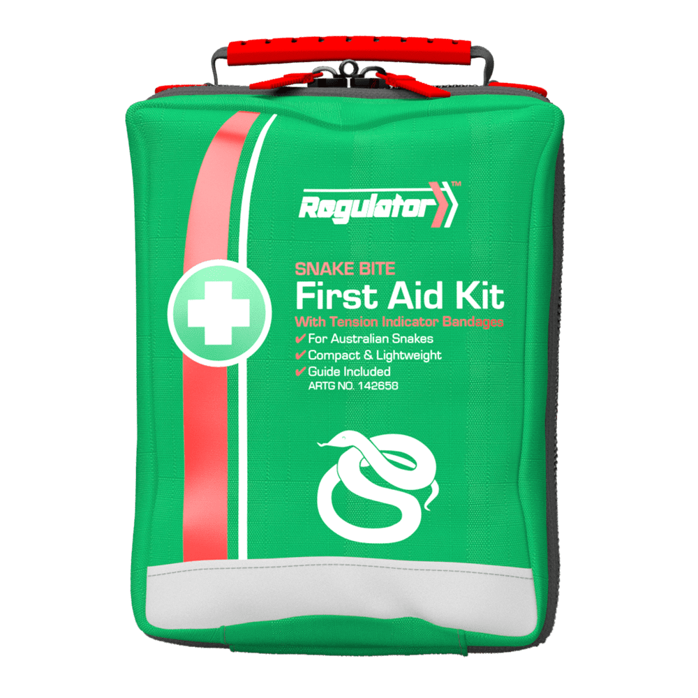 The Regulator Snake Bite First Aid Kit in a green zip pouch