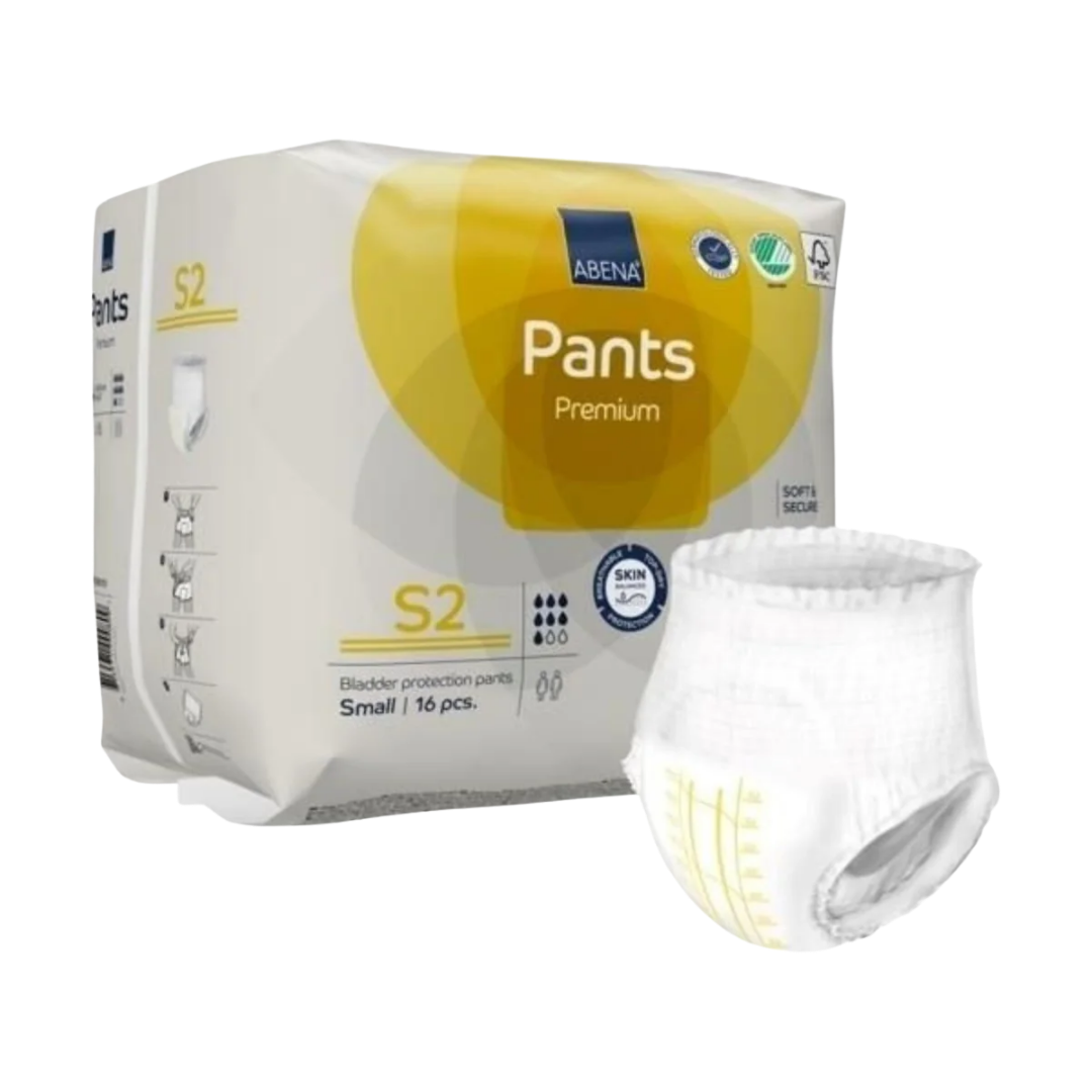 Abena Pants Premium Yellow 1900ml 60–90cm continence care pants providing discreet, comfortable protection for moderate continence needs in daily use.