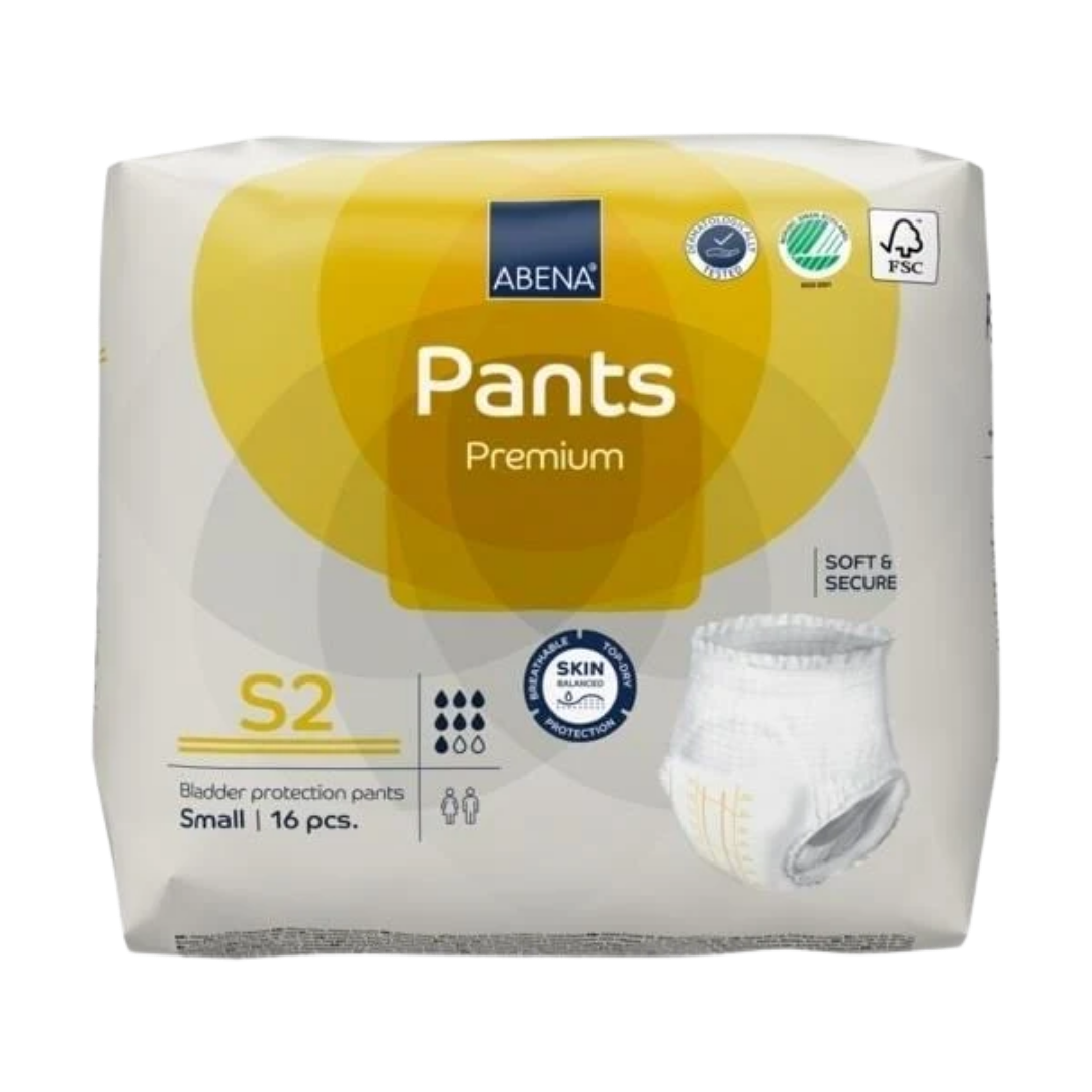 Abena Pants Premium Yellow 1900ml 60–90cm continence care pants providing discreet, comfortable protection for moderate continence needs in daily use.