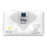Absorbent Abena Slip Basic S1 Yellow brief providing 1500mL protection with secure tabs and breathable comfort for light to moderate continence needs.