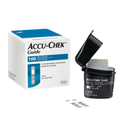 Box of Accu-Chek Guide 100 Test Strips for blood glucose monitoring, compatible with Guide meters.